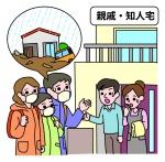 親戚・知人宅へ避難する家族のイラスト