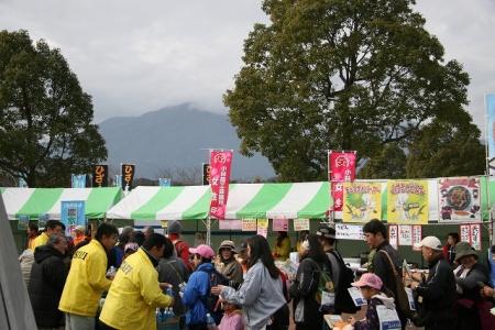 のぼりや看板が立ち並ぶイベント会場が沢山の人たちで賑わっている写真