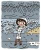 大雨の中マイクを握るリポーターのイラスト