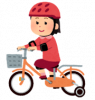 An illustration of a girl driving a child's bicycle with an auxiliary wheel