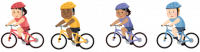 一列に並んで走る4台の自転車のイラスト