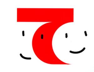 赤と白の間に笑顔がデザインされた入賞作品のロゴのイメージ