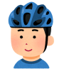 An illustration of a man wearing a streamlined helmet