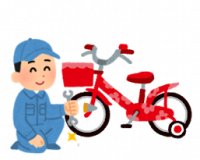 自転車と自転車を点検する人のイラスト