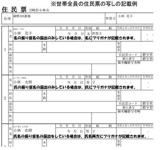 ※世帯全員の住民票の写しの記載例